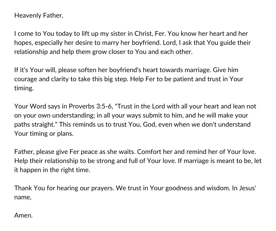 Prayer written for Sara
